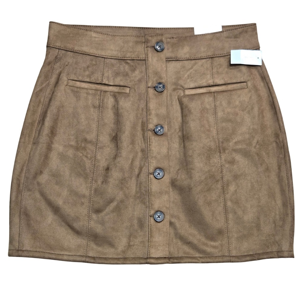 Maurices NEW Womens Tan Brown Faux Suede Button Front Mini Skirt Size 14 NWT